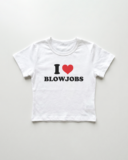 I love blowjobs cropped Baby Tee Weiss | Lolita Sinz