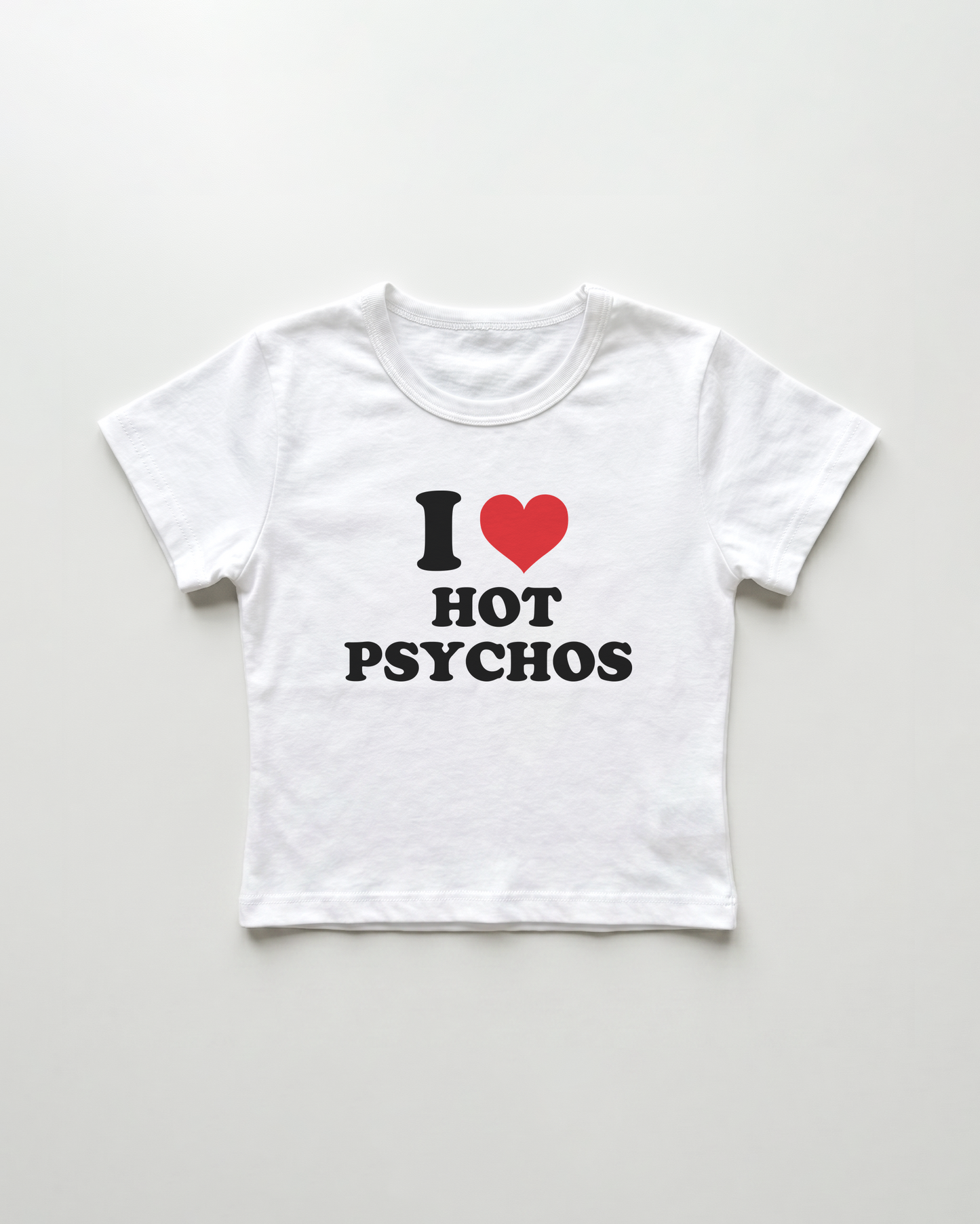 I love hot psychos cropped Baby Tee Weiss | Lolita Sinz