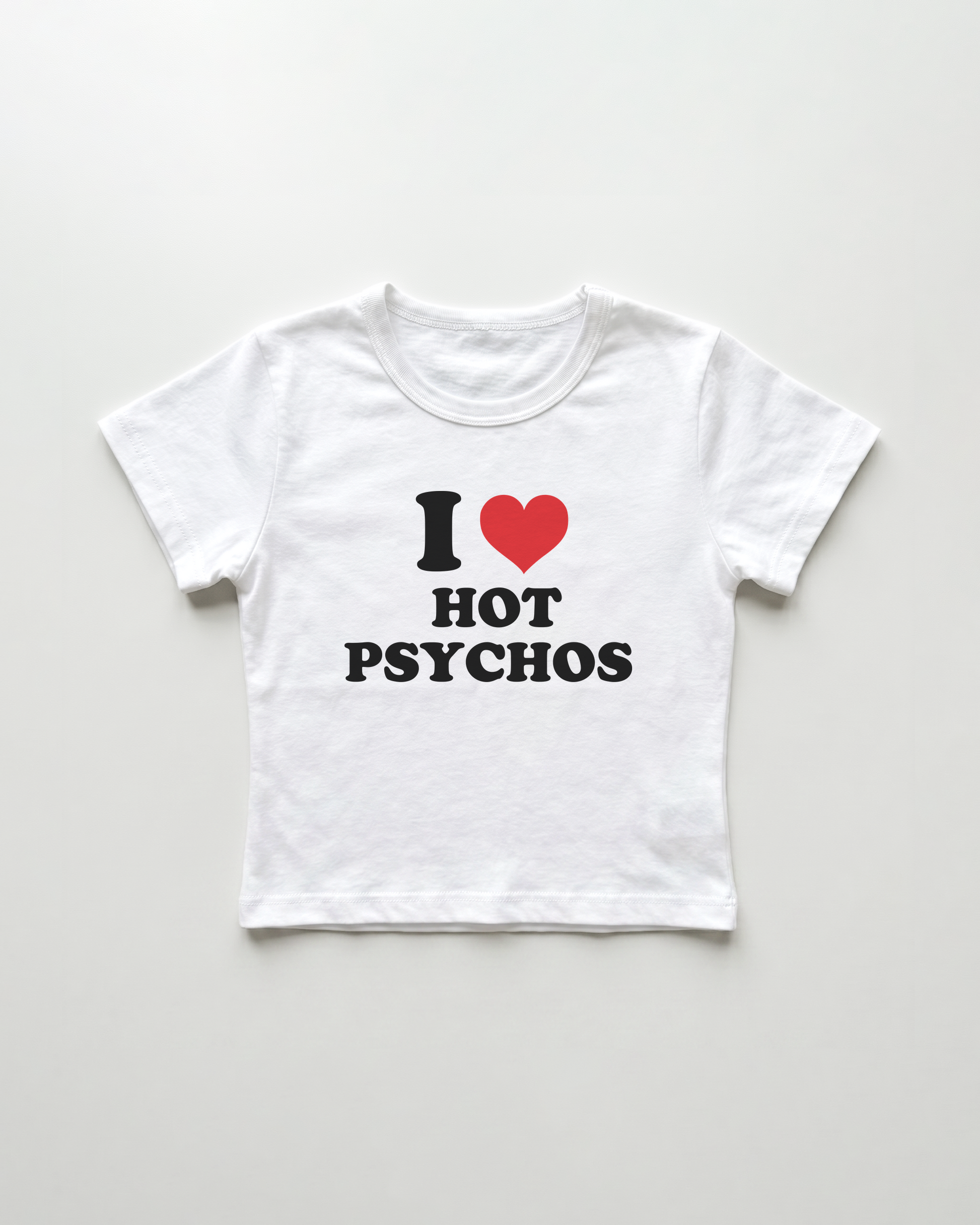 I love hot psychos cropped Baby Tee Weiss | Lolita Sinz