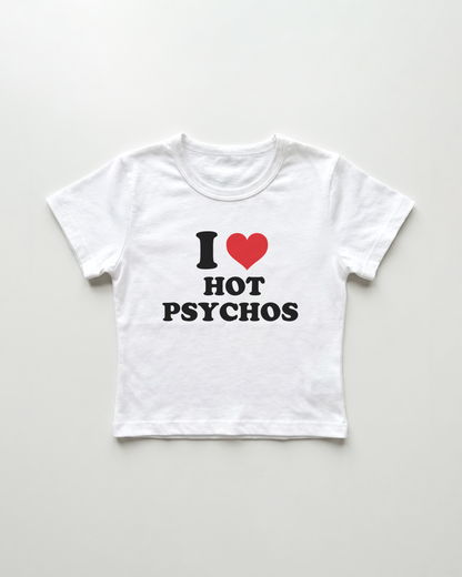 I love hot psychos cropped Baby Tee Weiss | Lolita Sinz
