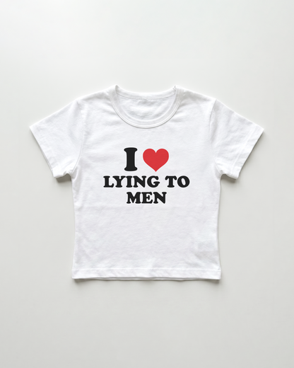 I love lying to men cropped Baby Tee Weiss | Lolita Sinz