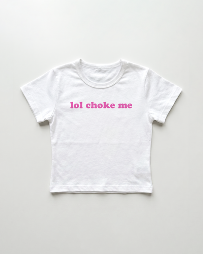lol choke me cropped Baby Tee Weiss | Lolita Sinz