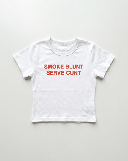 smoke blunt serve cunt cropped Baby Tee Weiss | Lolita Sinz