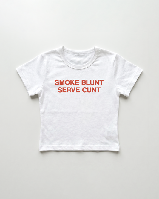 smoke blunt serve cunt cropped Baby Tee Weiss | Lolita Sinz