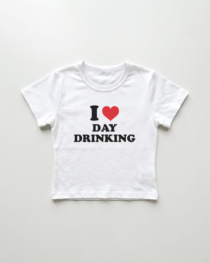 I love day drinking cropped Baby Tee Weiss | Lolita Sinz