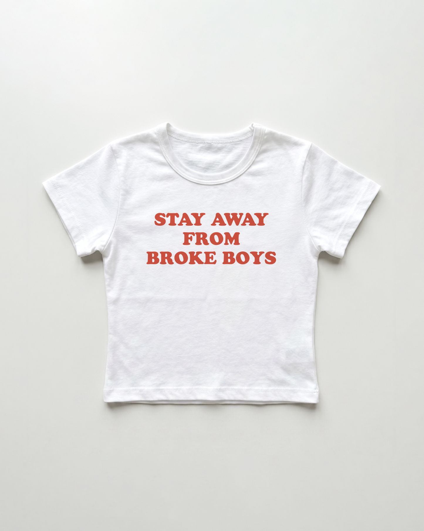 stay away from broke boys cropped Baby Tee Weiss | Lolita Sinz
