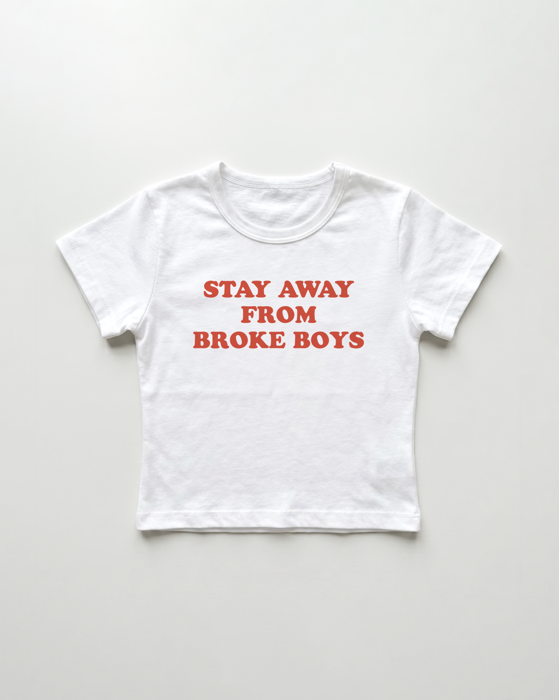 stay away from broke boys cropped Baby Tee Weiss | Lolita Sinz