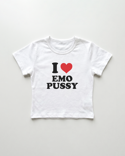 I love emo pussy cropped Baby Tee Weiss | Lolita Sinz