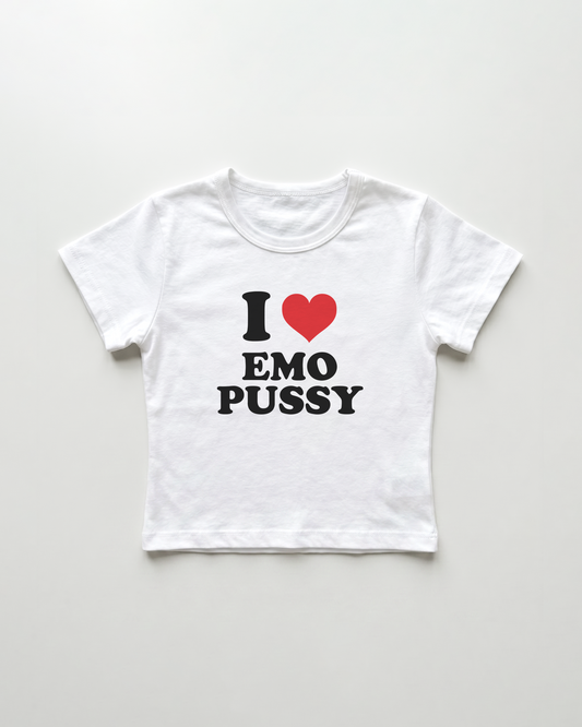 I love emo pussy cropped Baby Tee Weiss | Lolita Sinz