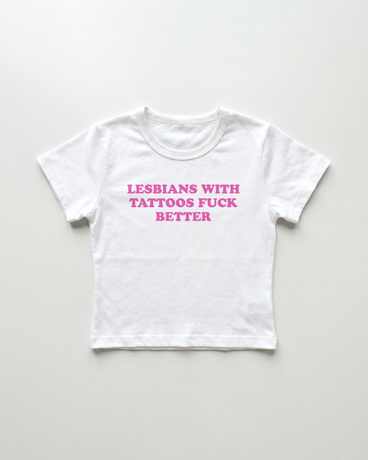 lesbians with tattoos fuck better cropped Baby Tee Weiss | Lolita Sinz