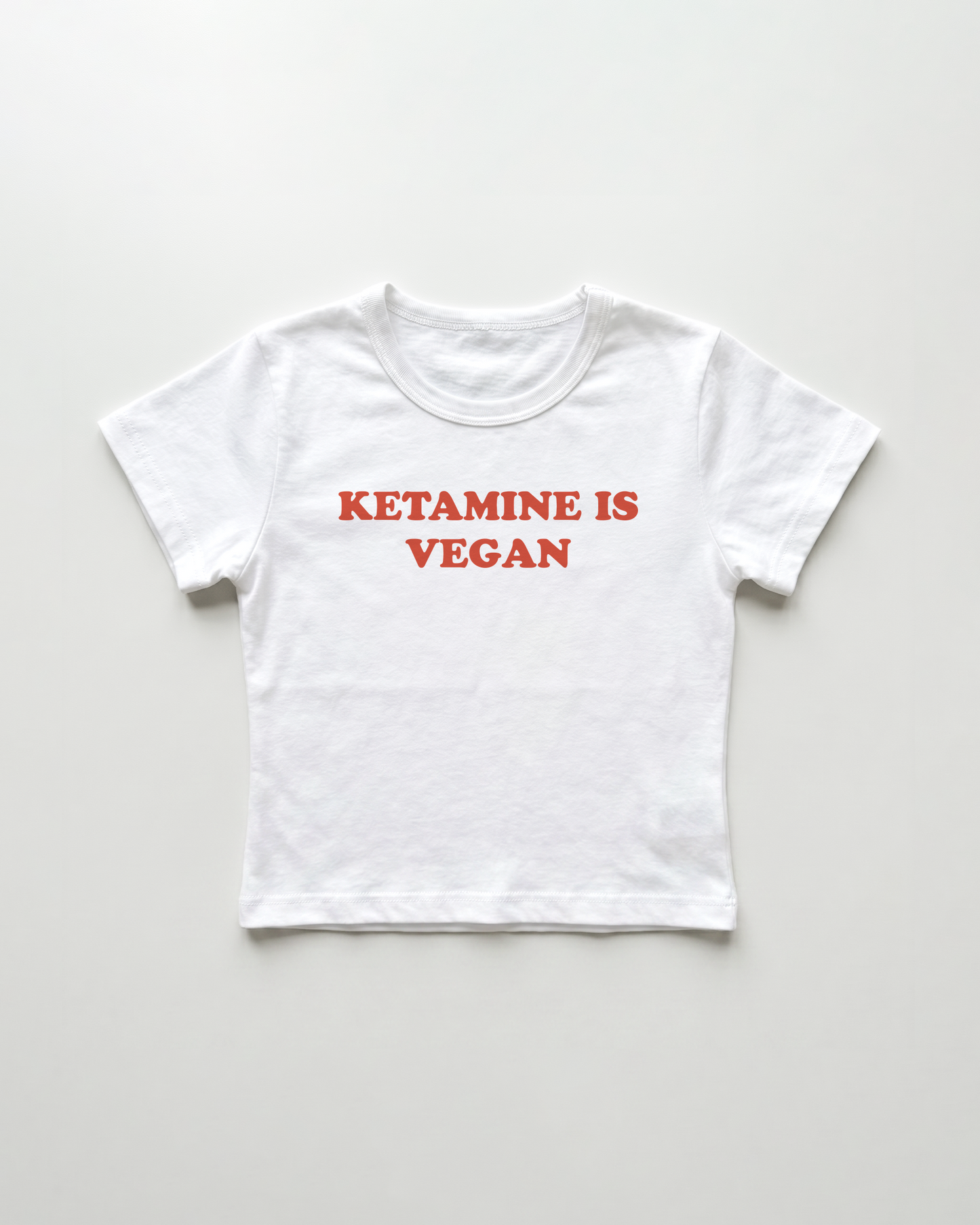 ketamine is vegan cropped Baby Tee Weiss | Lolita Sinz