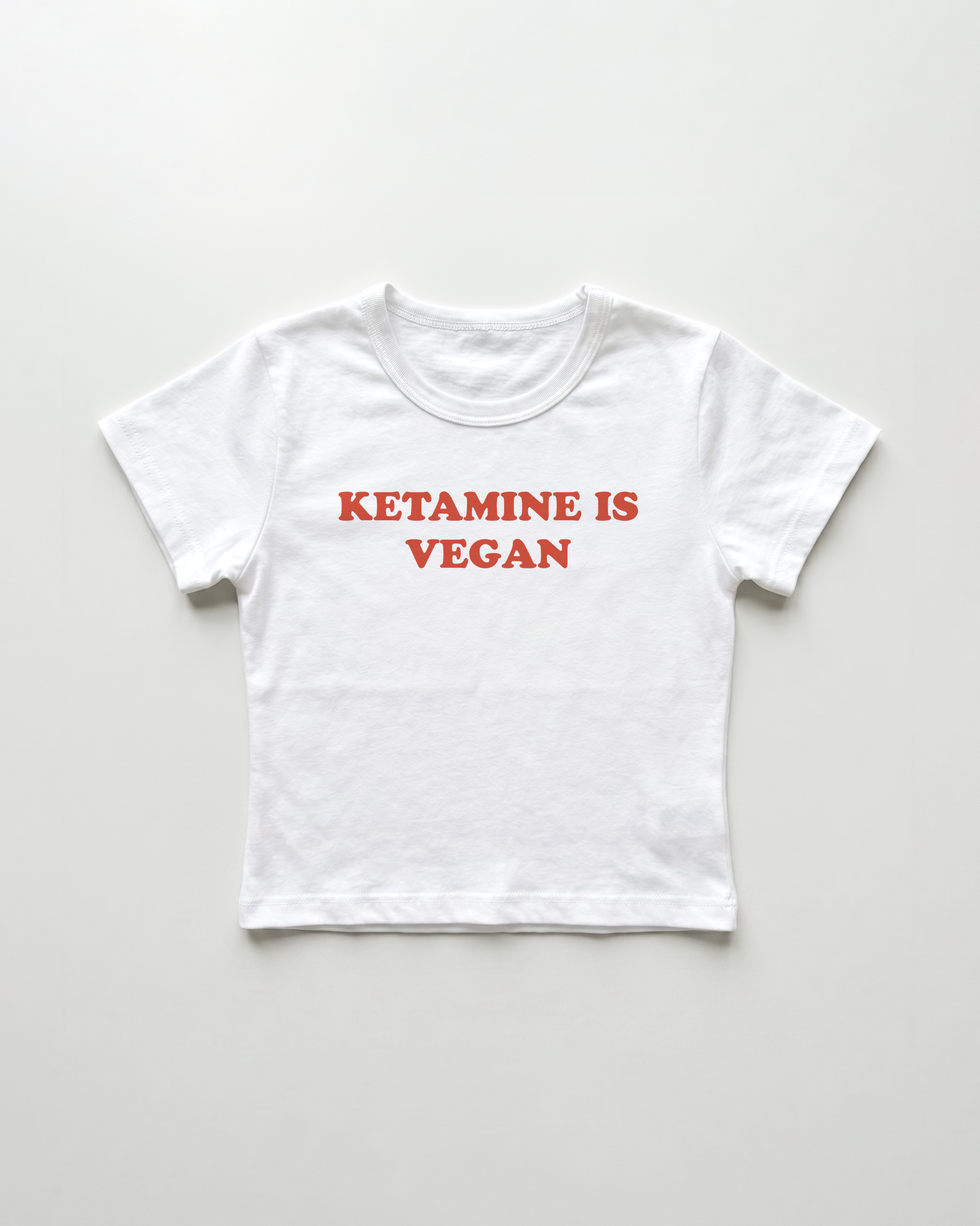 ketamine is vegan cropped Baby Tee Weiss | Lolita Sinz