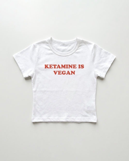 ketamine is vegan cropped Baby Tee Weiss | Lolita Sinz