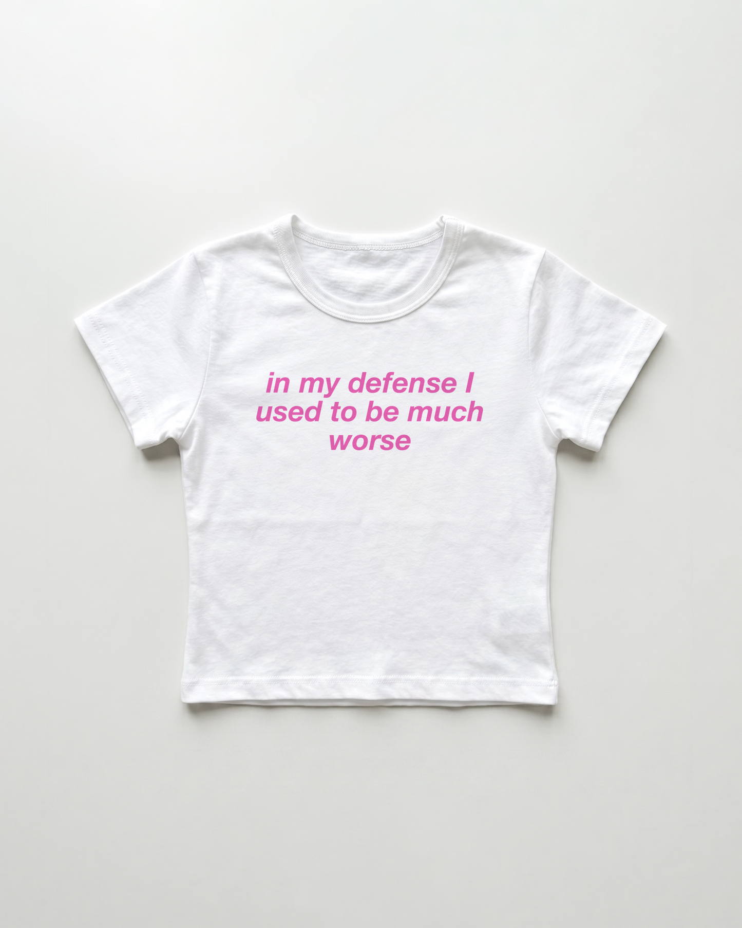 in my defense I used to be much worse cropped Baby Tee Weiss | Lolita Sinz