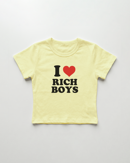I love rich boys cropped Baby Tee Gelb | Lolita Sinz