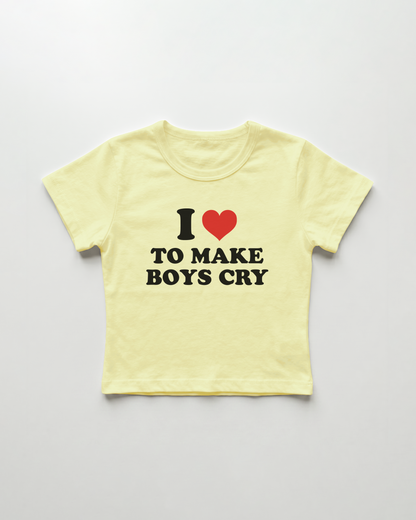 I love to make boys cry cropped Baby Tee Gelb | Lolita Sinz