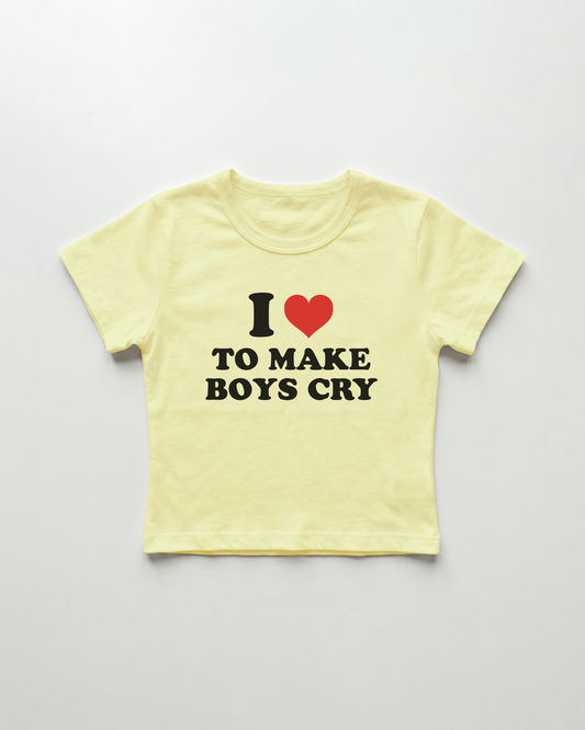 I love to make boys cry cropped Baby Tee Gelb | Lolita Sinz