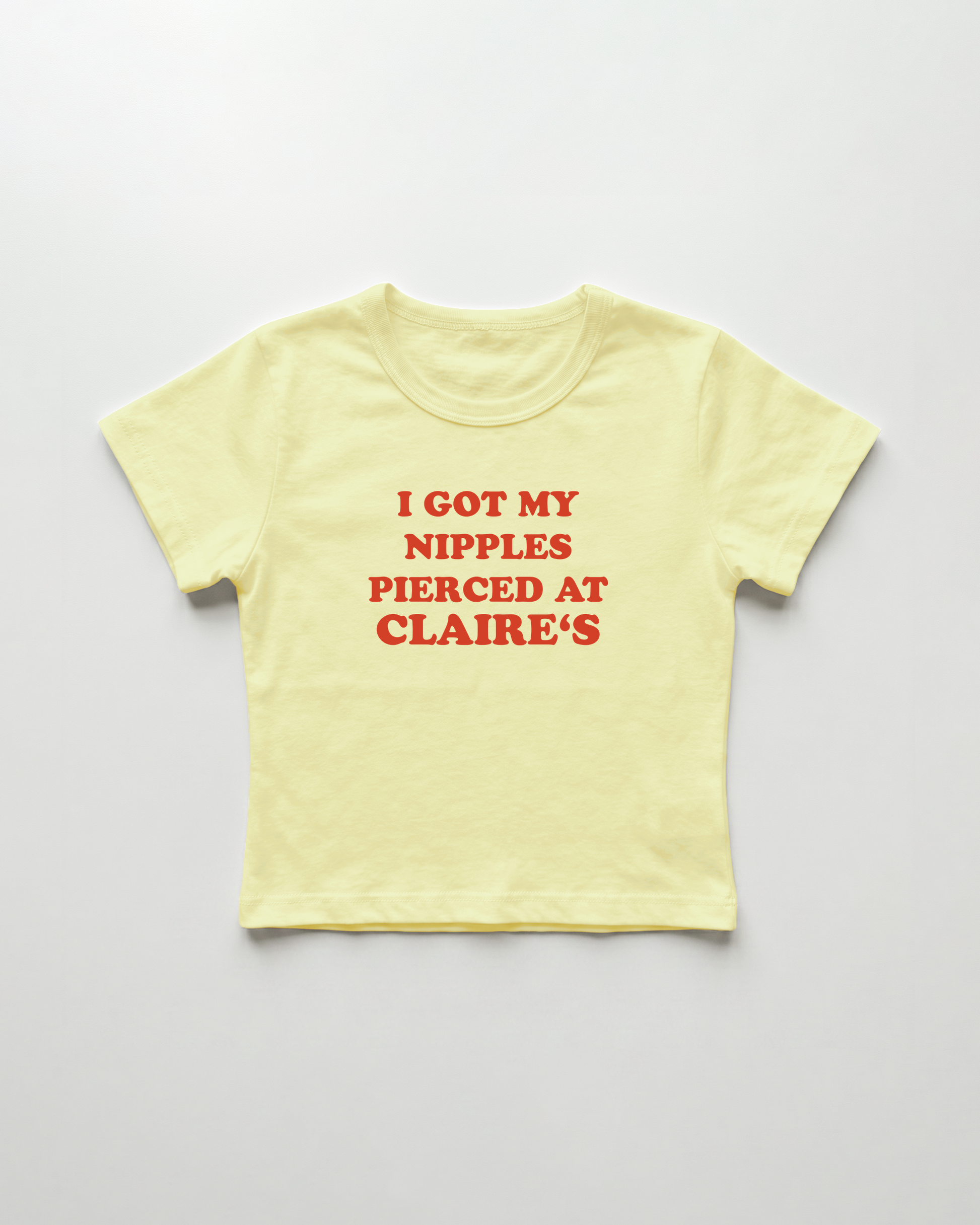 I got my nipples pierced at claire's cropped Baby Tee Gelb | Lolita Sinz
