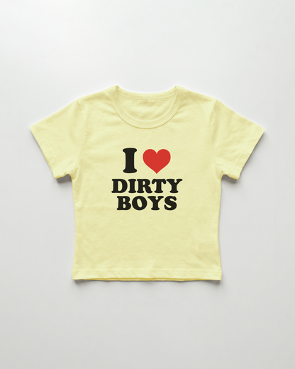 I love dirty boys cropped Baby Tee Gelb | Lolita Sinz