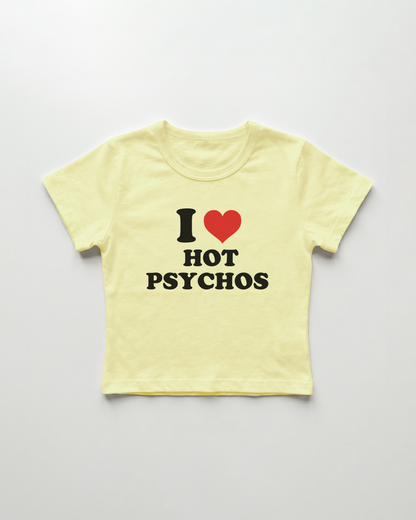 I love hot psychos cropped Baby Tee Gelb | Lolita Sinz