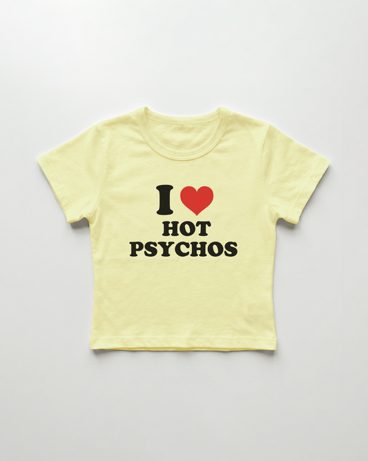 I love hot psychos cropped Baby Tee Gelb | Lolita Sinz