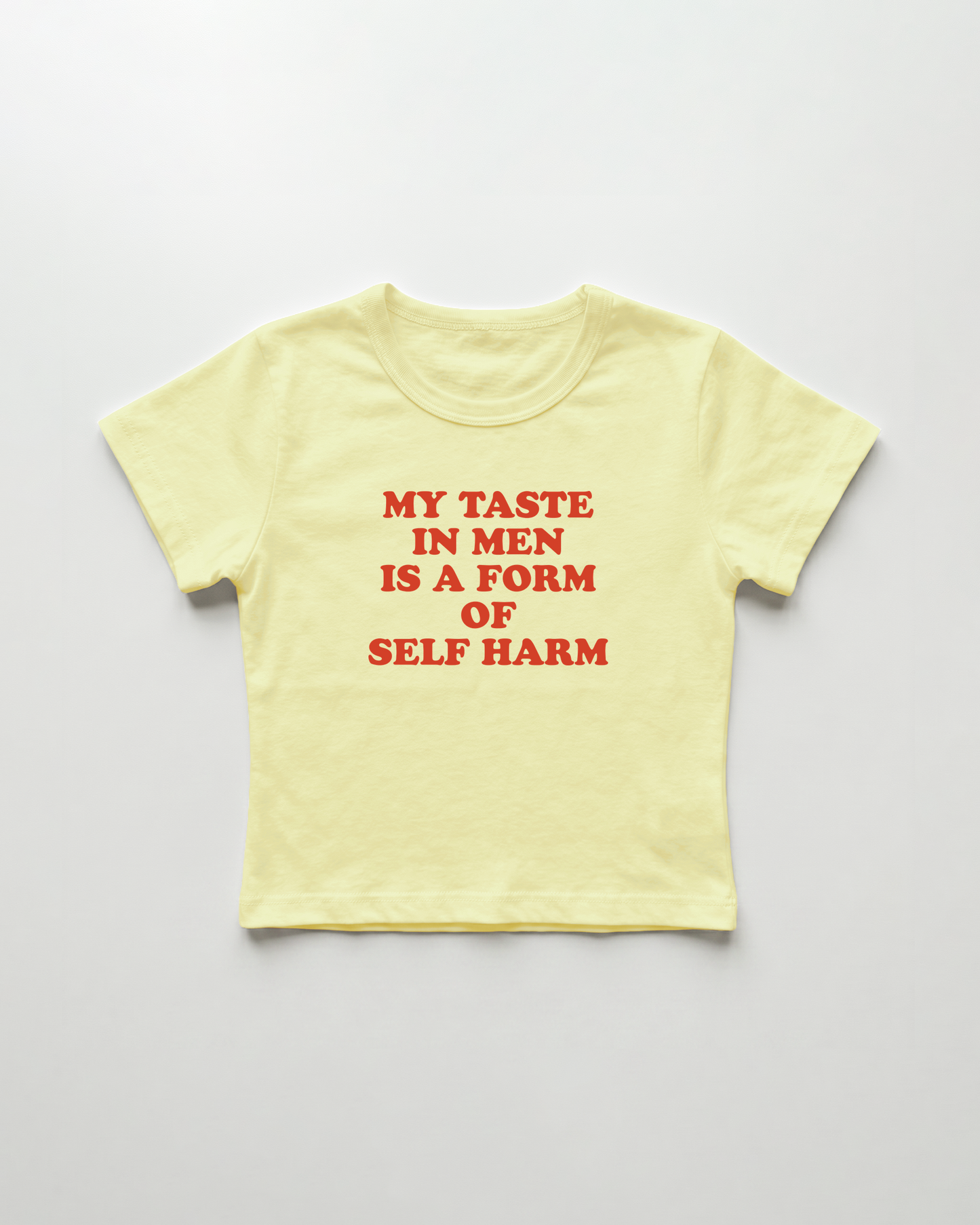 my taste in men is a form of self harm cropped Baby Tee Gelb | Lolita Sinz