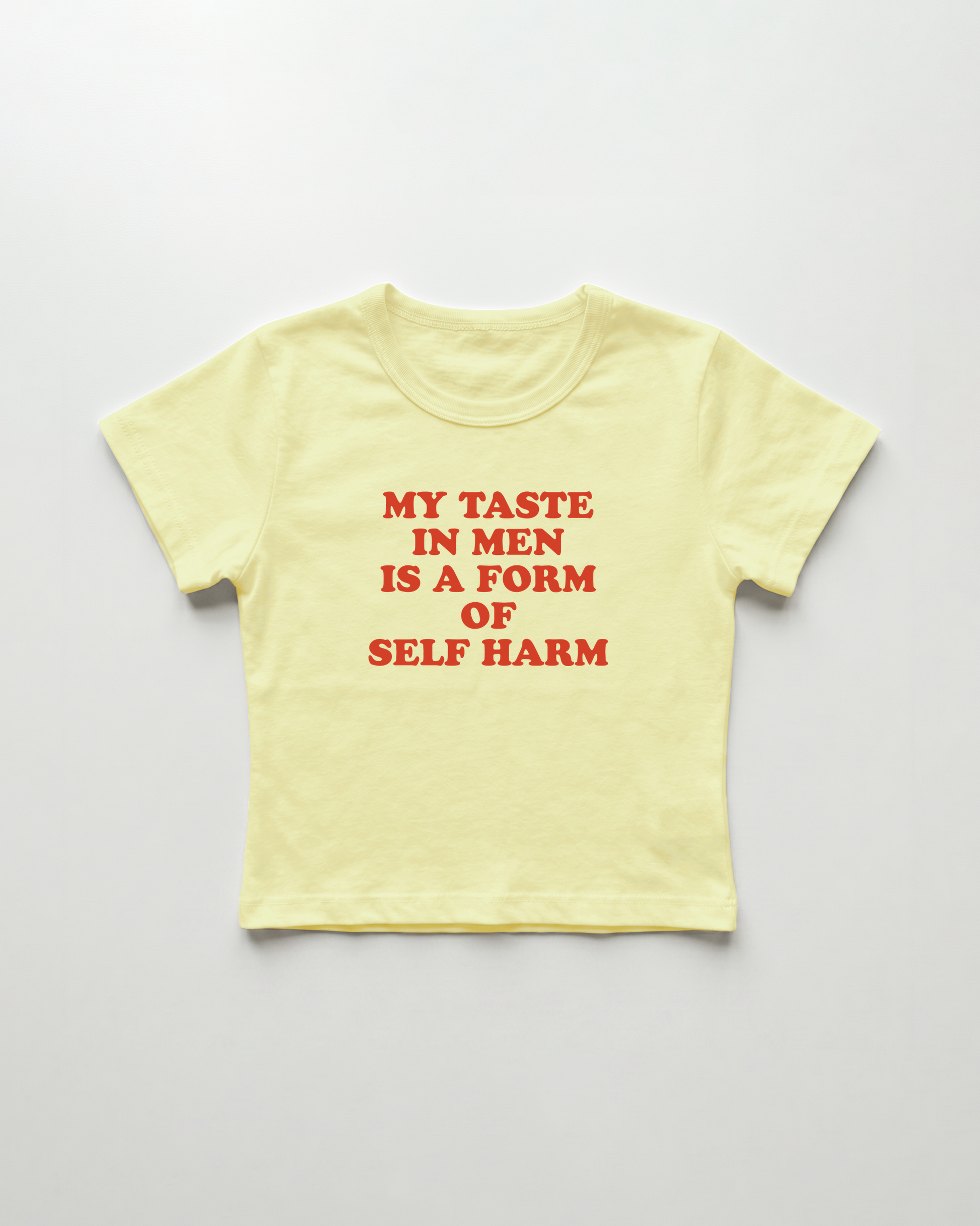 my taste in men is a form of self harm cropped Baby Tee Gelb | Lolita Sinz