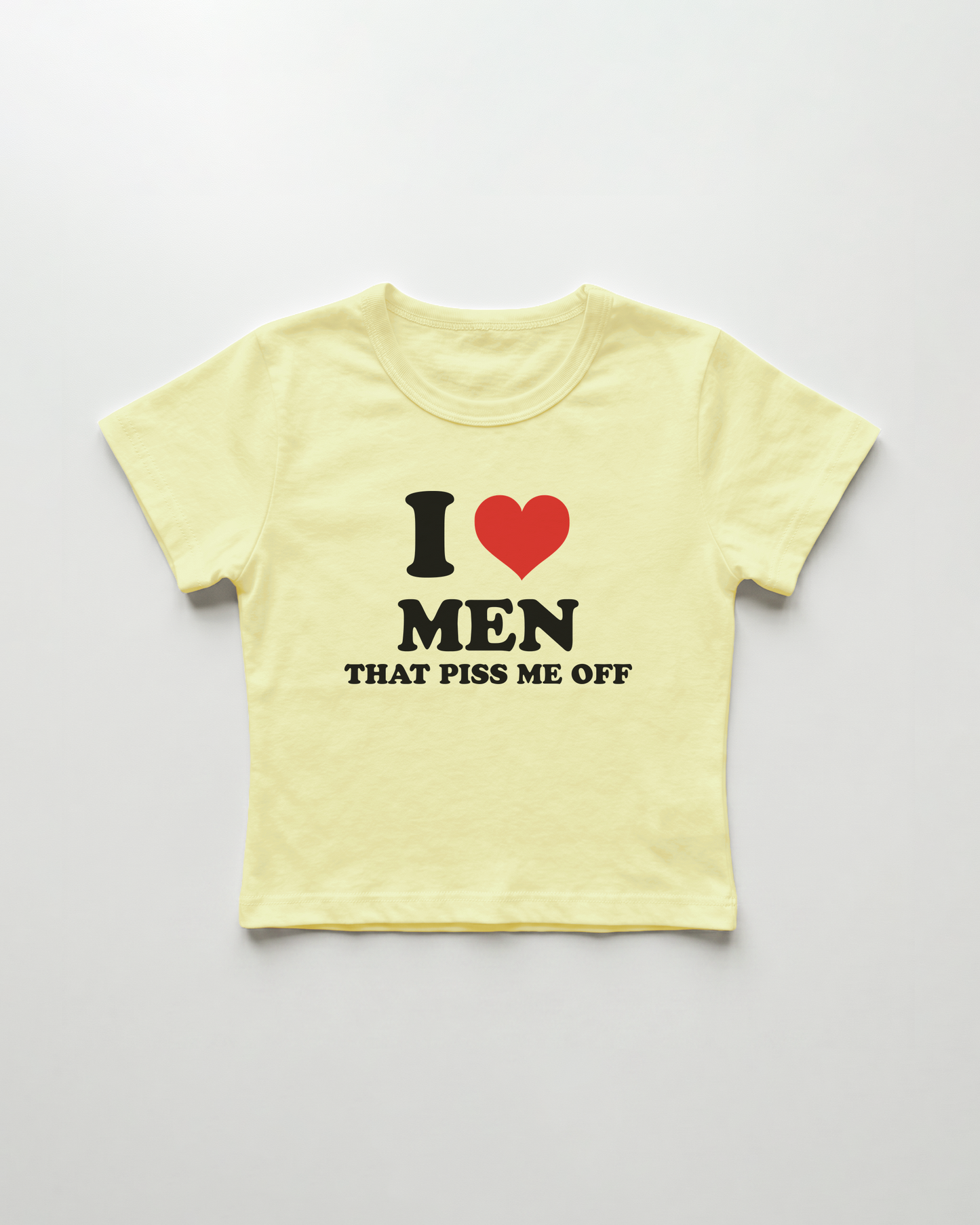 I love men that piss me off cropped Baby Tee Gelb | Lolita Sinz