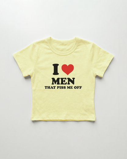 I love men that piss me off cropped Baby Tee Gelb | Lolita Sinz