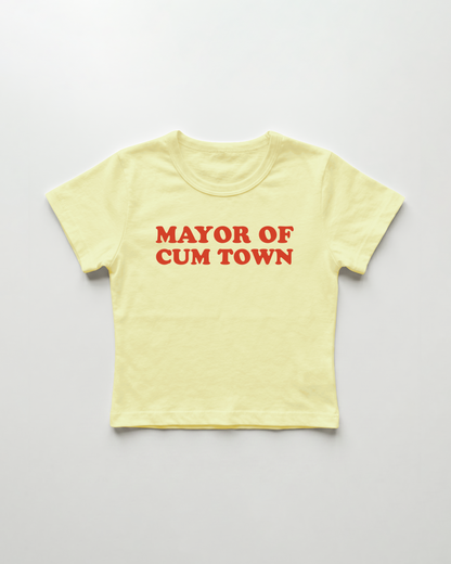 mayor of cum town cropped Baby Tee Gelb | Lolita Sinz