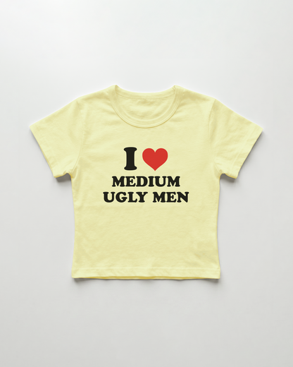 I love medium ugly men cropped Baby Tee Gelb | Lolita Sinz