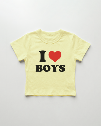 I love boys cropped Baby Tee Gelb | Lolita Sinz