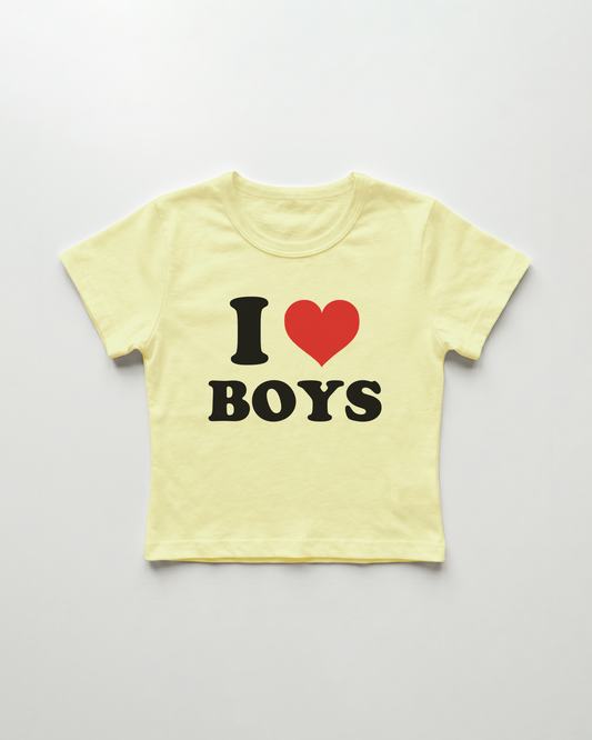 I love boys cropped Baby Tee Gelb | Lolita Sinz