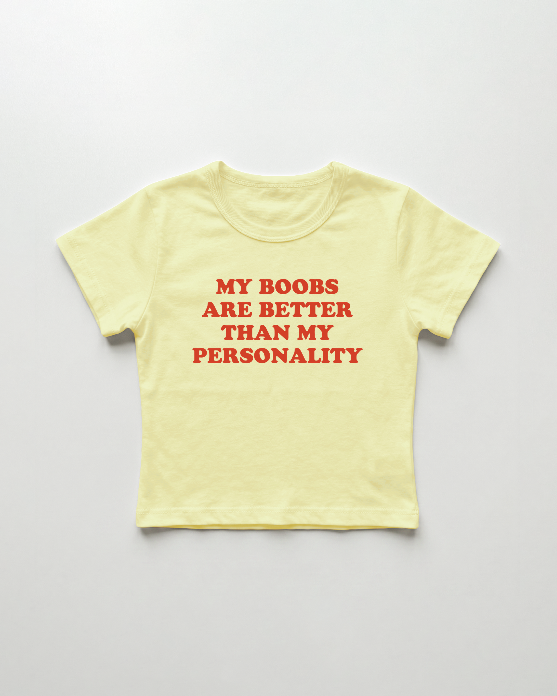 my boobs are better than my personality cropped Baby Tee Gelb | Lolita Sinz