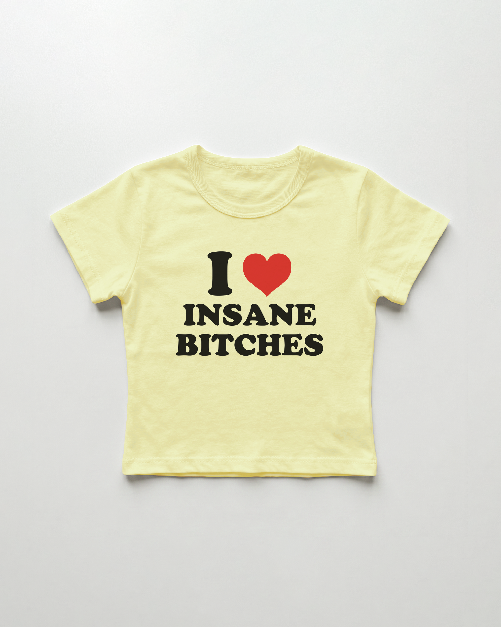 I love insane bitches cropped Baby Tee Gelb | Lolita Sinz
