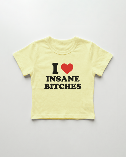 I love insane bitches cropped Baby Tee Gelb | Lolita Sinz