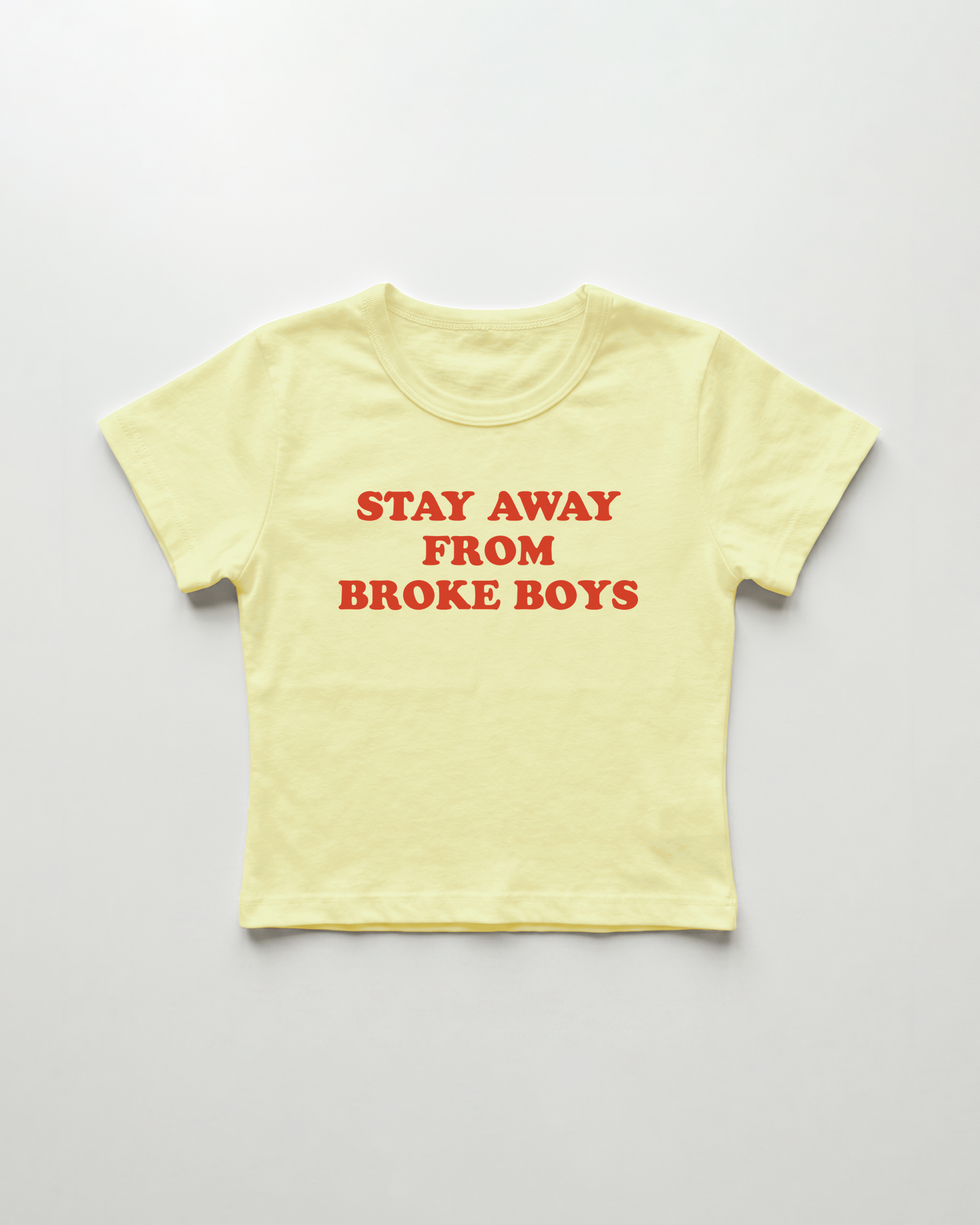 stay away from broke boys cropped Baby Tee Gelb | Lolita Sinz