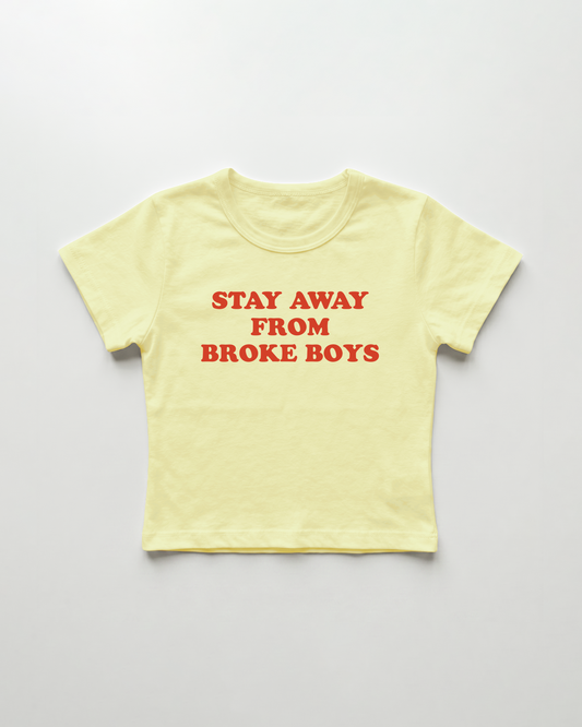 stay away from broke boys cropped Baby Tee Gelb | Lolita Sinz