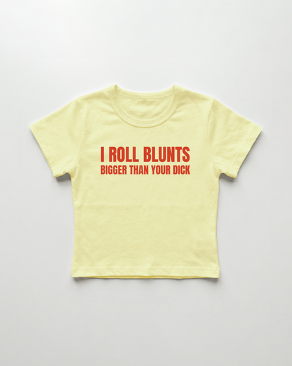 I roll blunts bigger than your dick cropped Baby Tee Gelb | Lolita Sinz