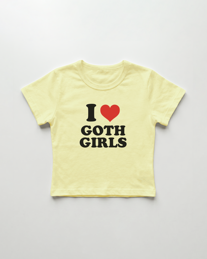 I love goth girls cropped Baby Tee Gelb | Lolita Sinz
