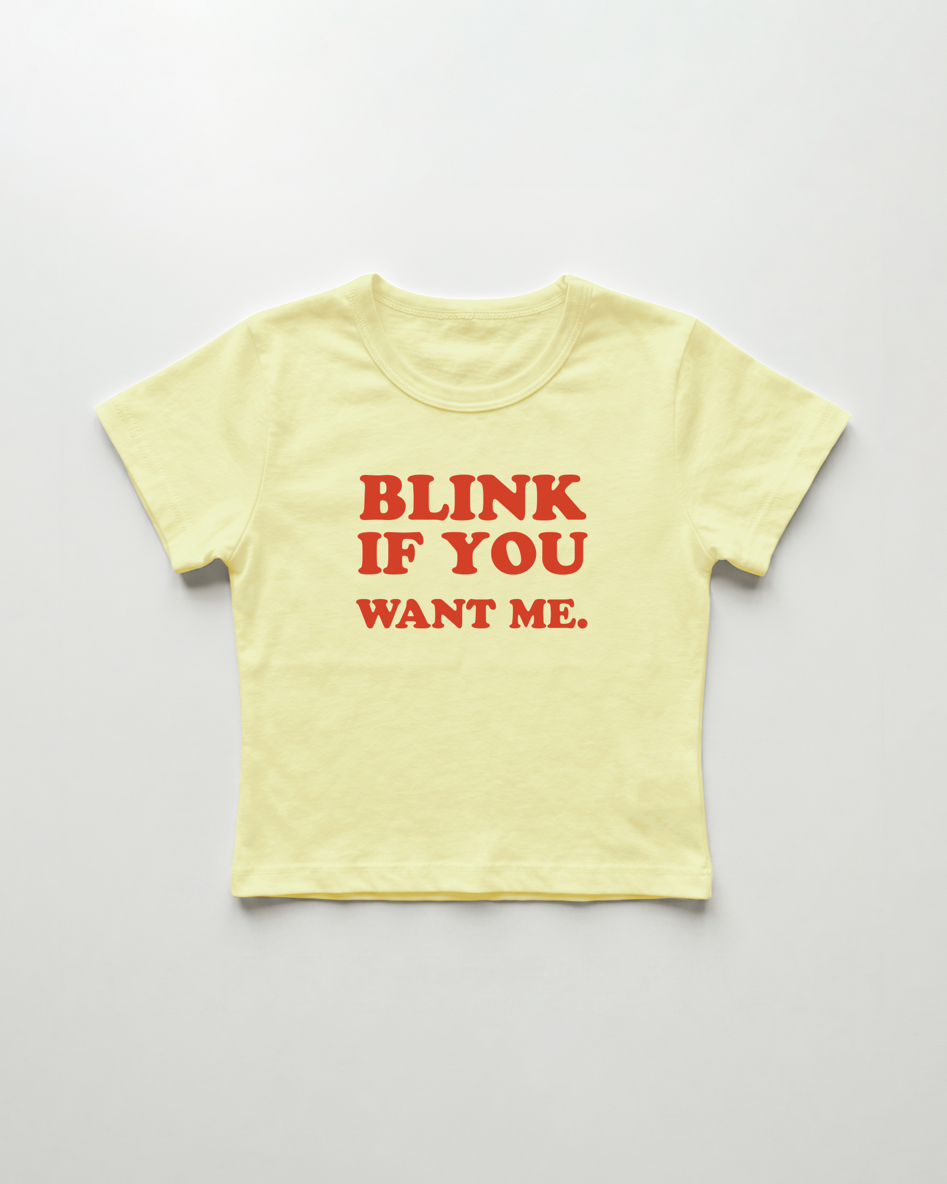 blink if you want me. cropped Baby Tee Gelb | Lolita Sinz