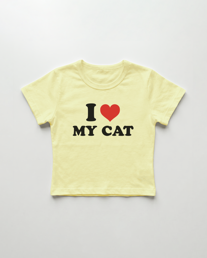 I love my cat cropped Baby Tee Gelb | Lolita Sinz
