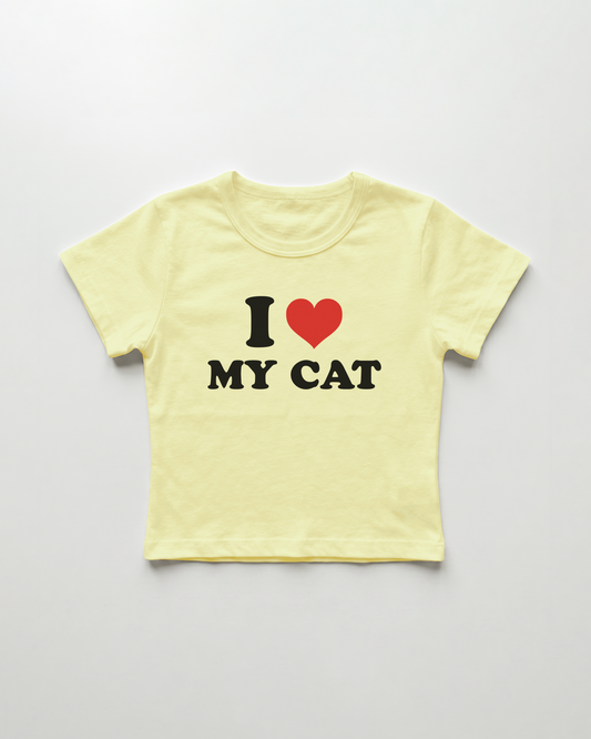 I love my cat cropped Baby Tee Gelb | Lolita Sinz