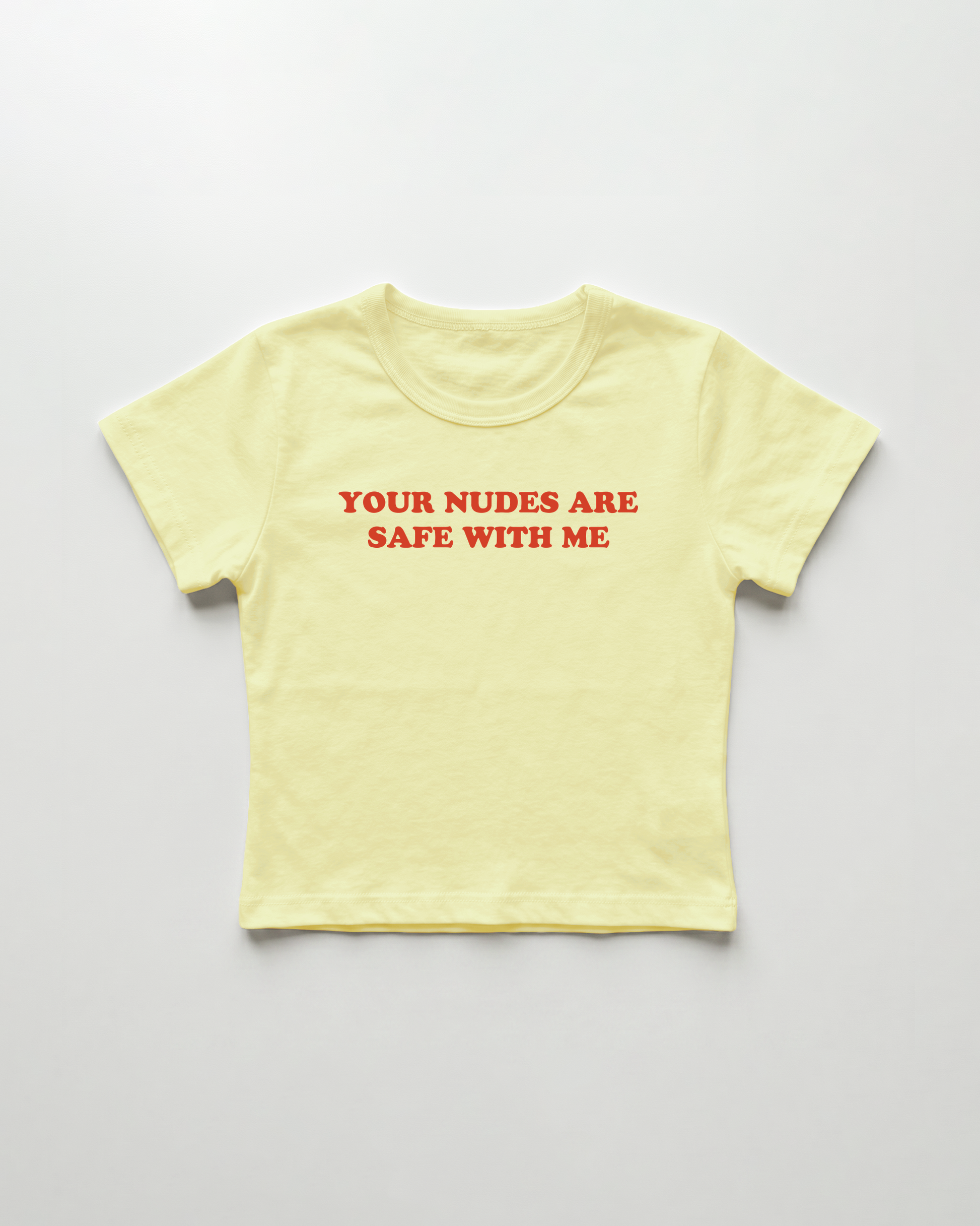 your nudes are safe with me cropped Baby Tee Gelb | Lolita Sinz